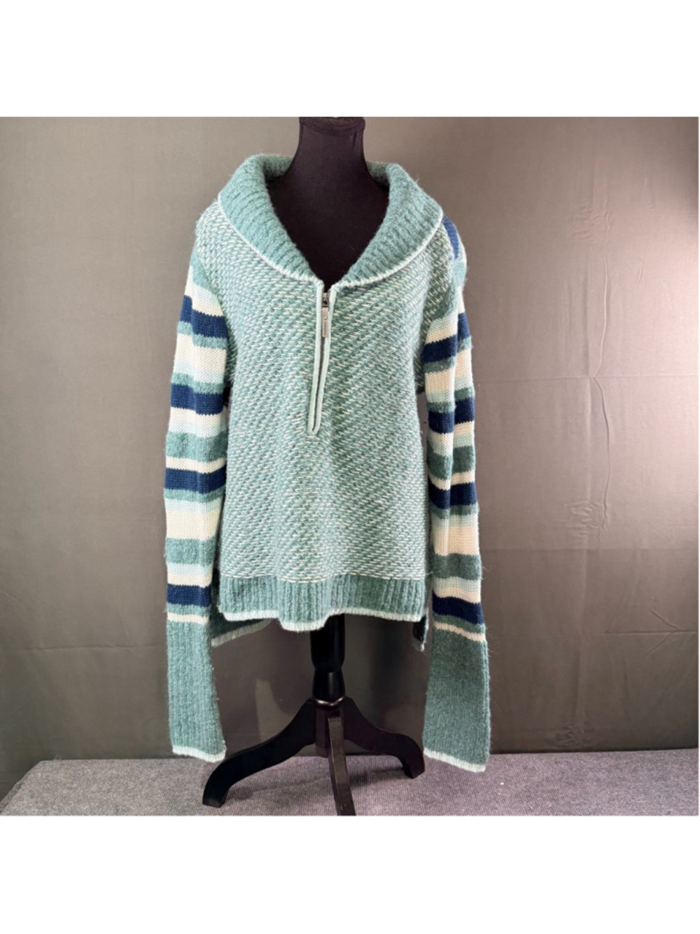 Smartwool Sweater Women’s M CHUP Wool Blend Half Zip Aztec Boho Knit Blue Green - Picture 2 of 15